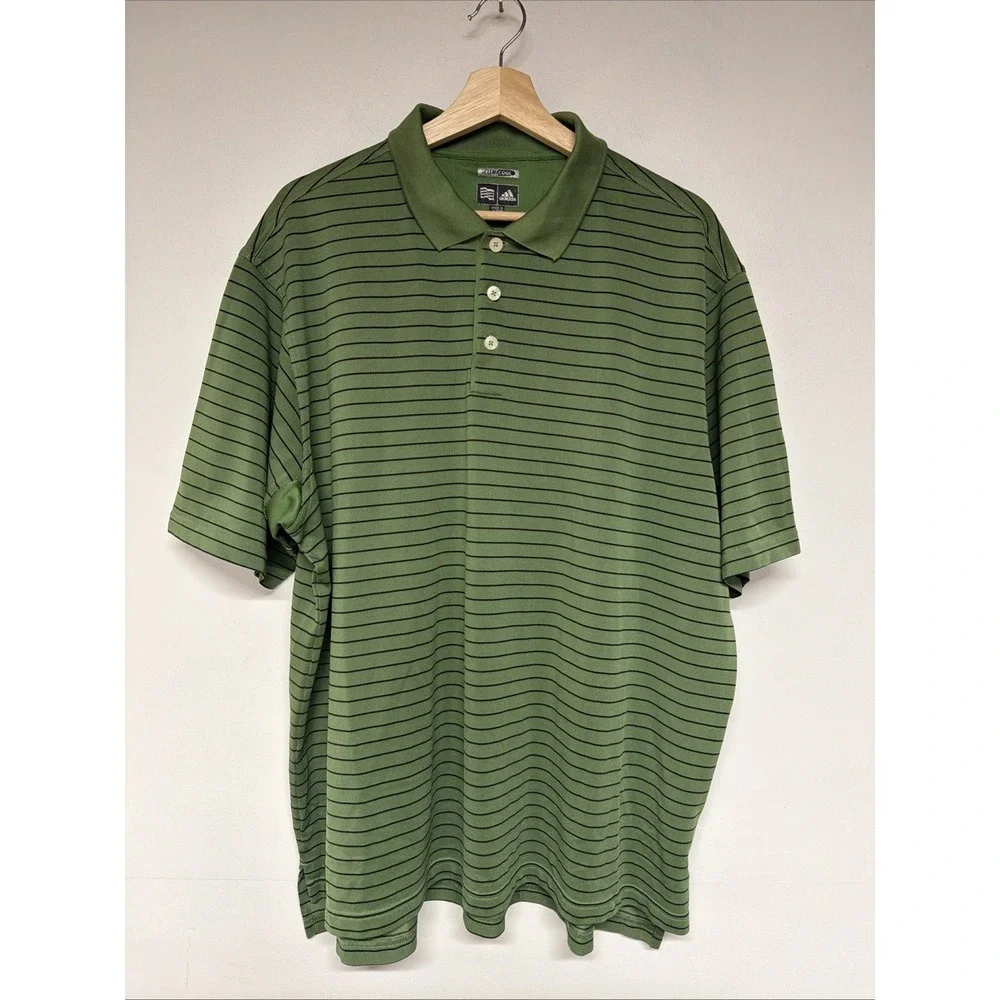 Adidas Polo Size XL Mens ClimaCool Short Sleeve Striped Golf Athletics Green